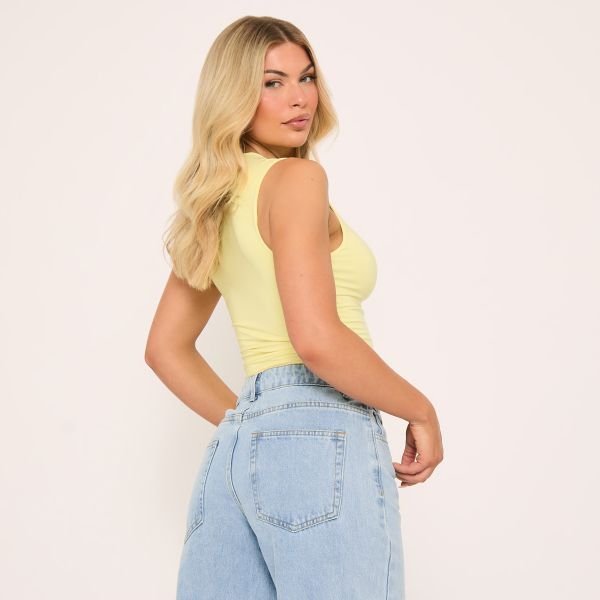 EGO Twist Strap Detail Top In Yellow Slinky, Women's Size UK 10 - 2