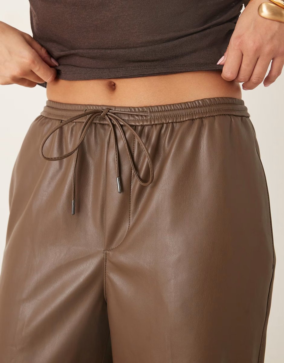 ASOS Mango faux leather tie waist trouser in brown - 4