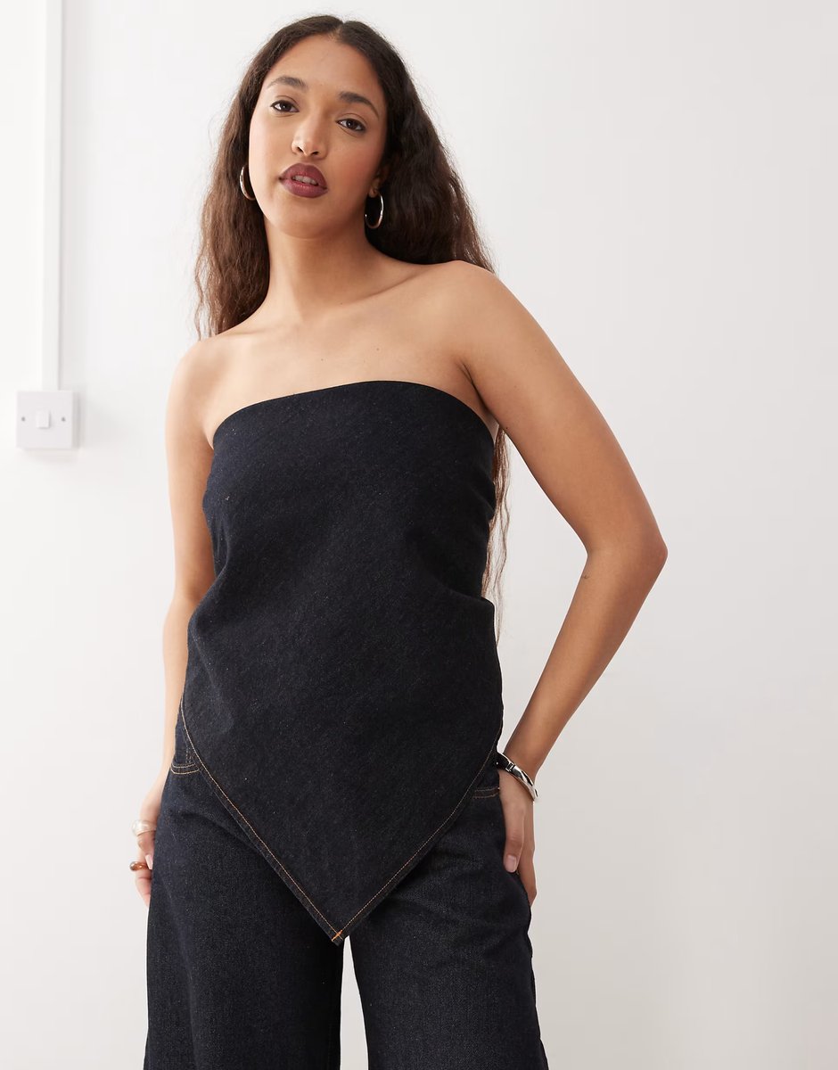ASOS Lioness New York bandeau denim scarf top co-ord in indigo rinse wash - 4