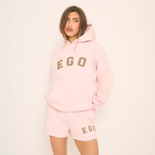 EGO Oversized Ego Graphic Slogan Print Hoodie In Pink, Women's Size UK 6 - 1