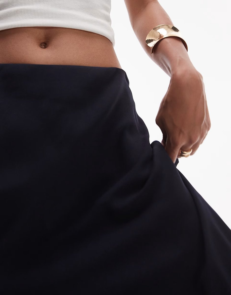 ASOS & Other Stories satin maxi skirt with asymmetric lace trim hem in blue - 4