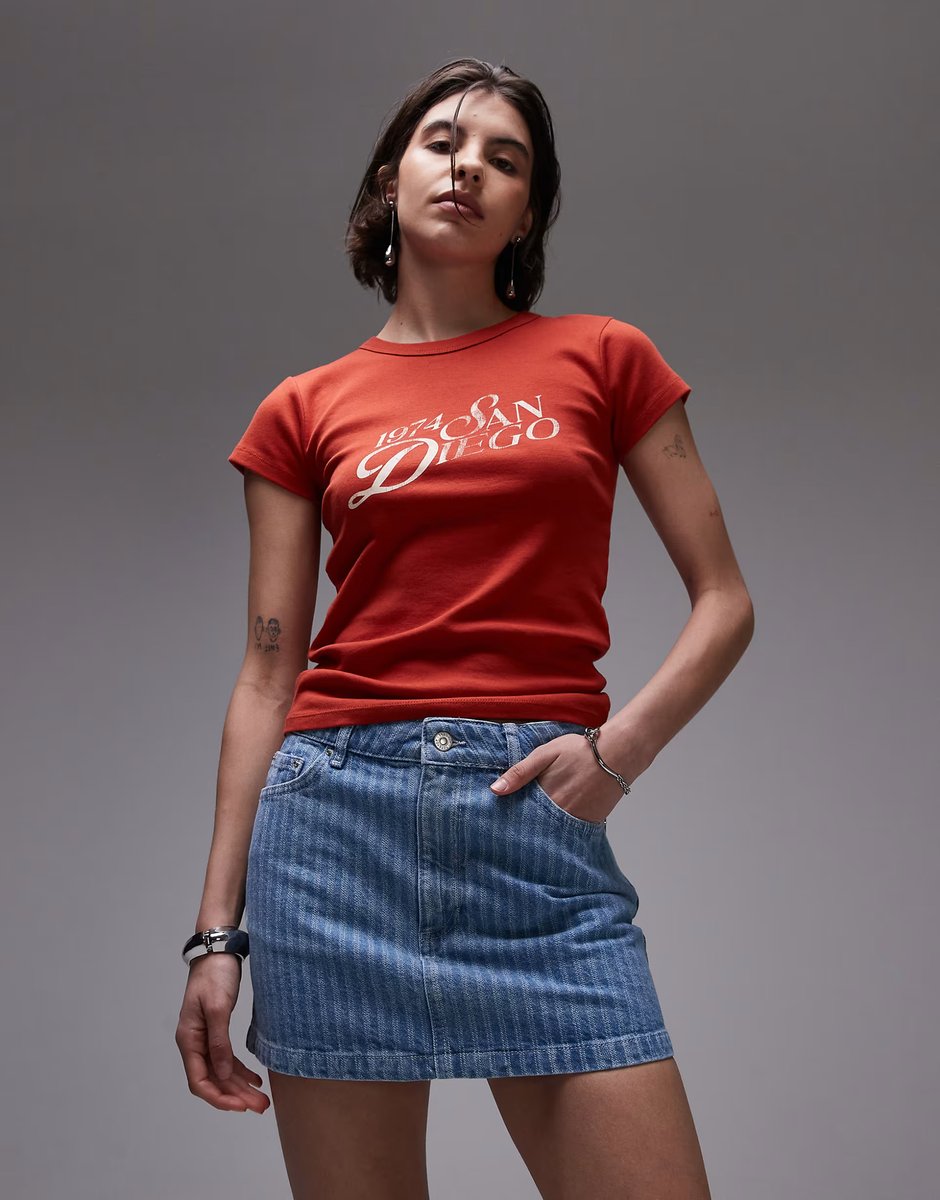 ASOS Topshop denim pelmet mini skirt in bleach stripe - 2