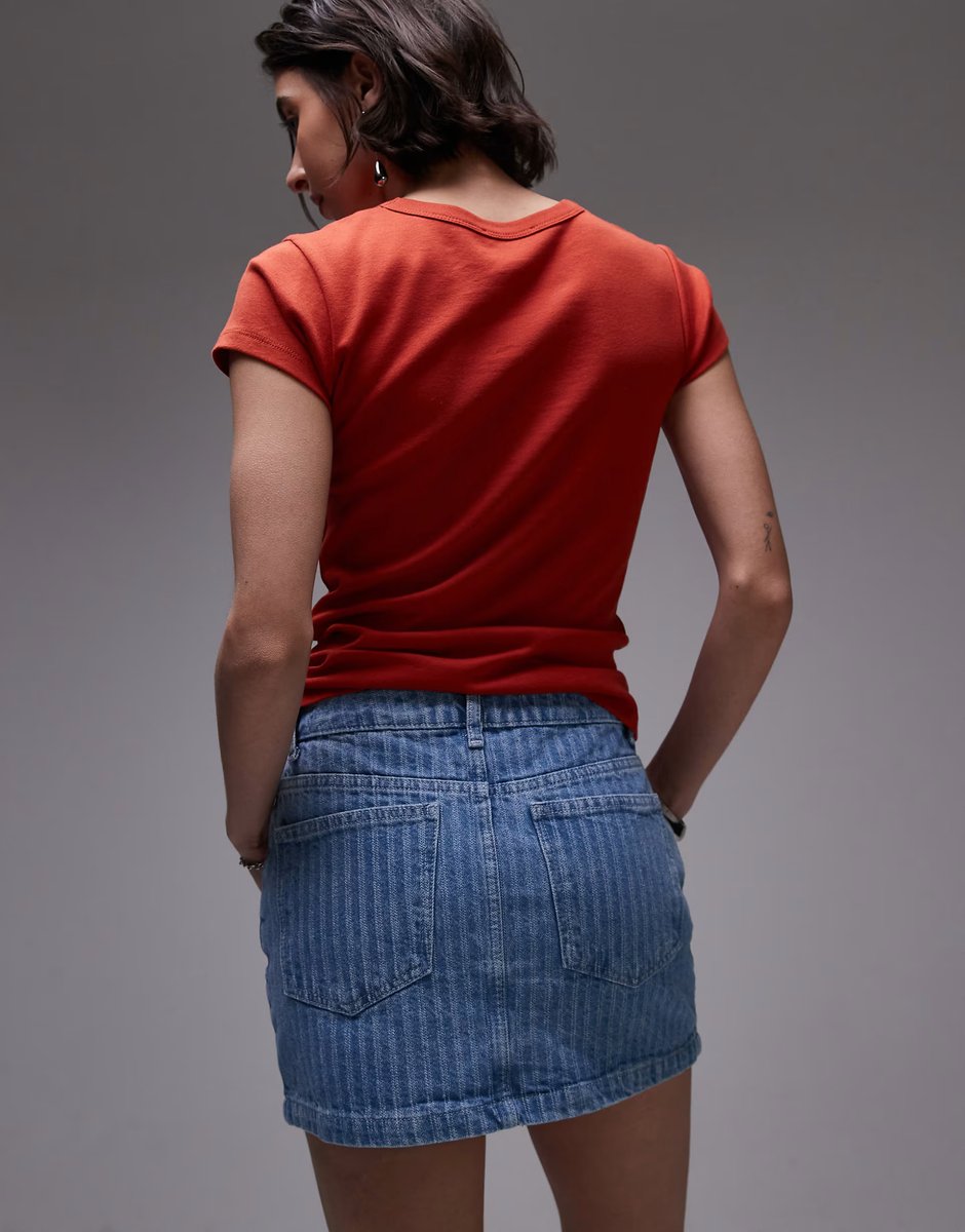 ASOS Topshop denim pelmet mini skirt in bleach stripe - 3