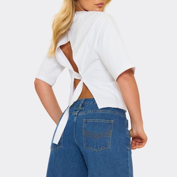 EGO Short Sleeve Open Back T-Shirt In White, Women's Size UK 6 - 2