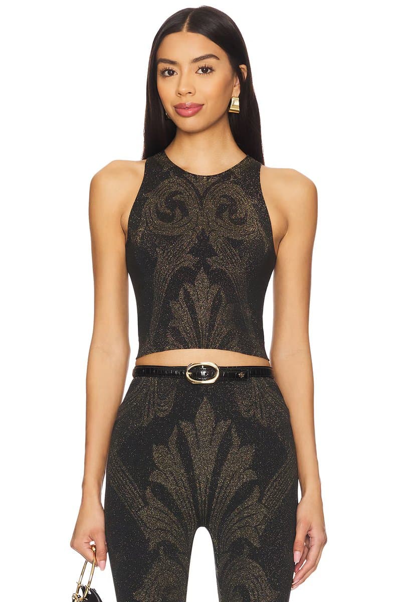 revolve Revolve Etro Metallic Jacquard Crop Top in Black & Gold