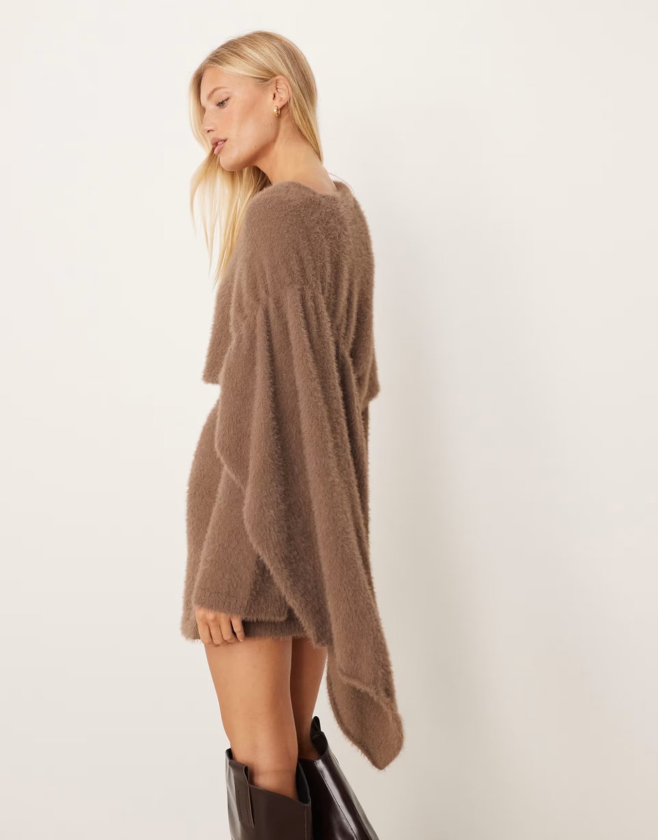 ASOS Pretty Lavish drape knit mini dress in mushroom - 3
