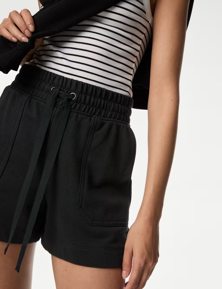 Marks & Spencer M&S Cotton Rich Jersey High Waisted Shorts Black - 2