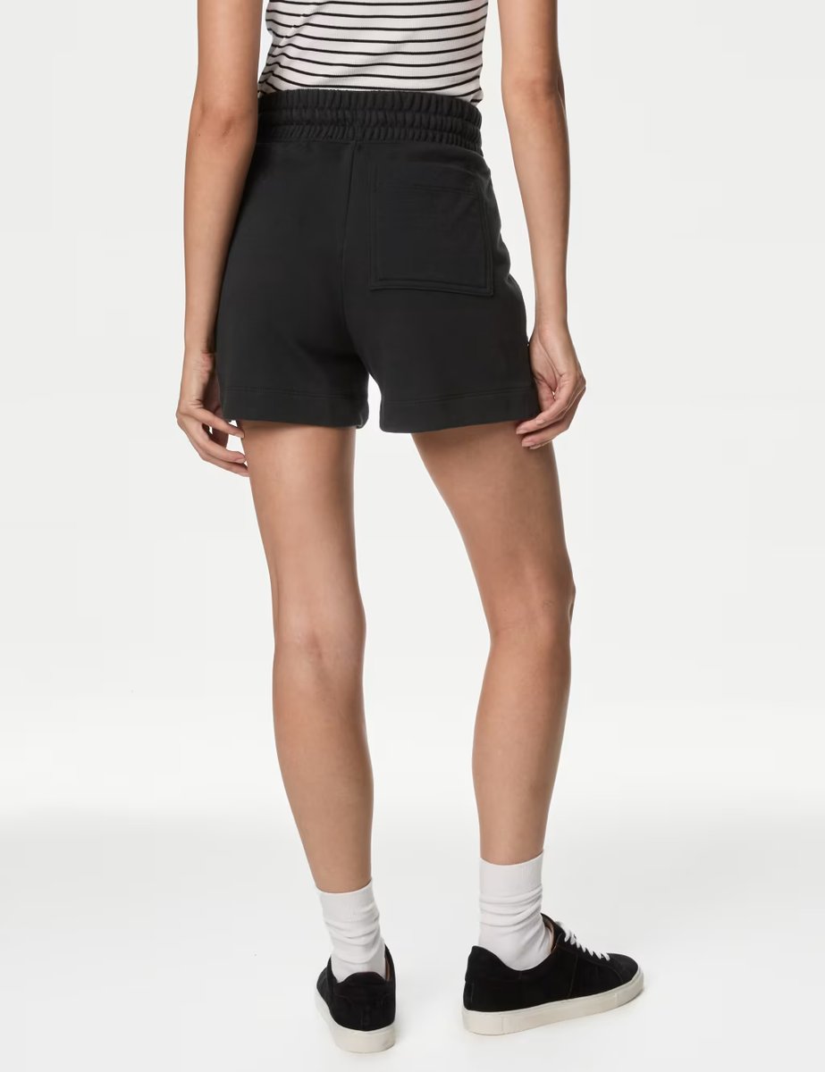 Marks & Spencer M&S Cotton Rich Jersey High Waisted Shorts Black - 4