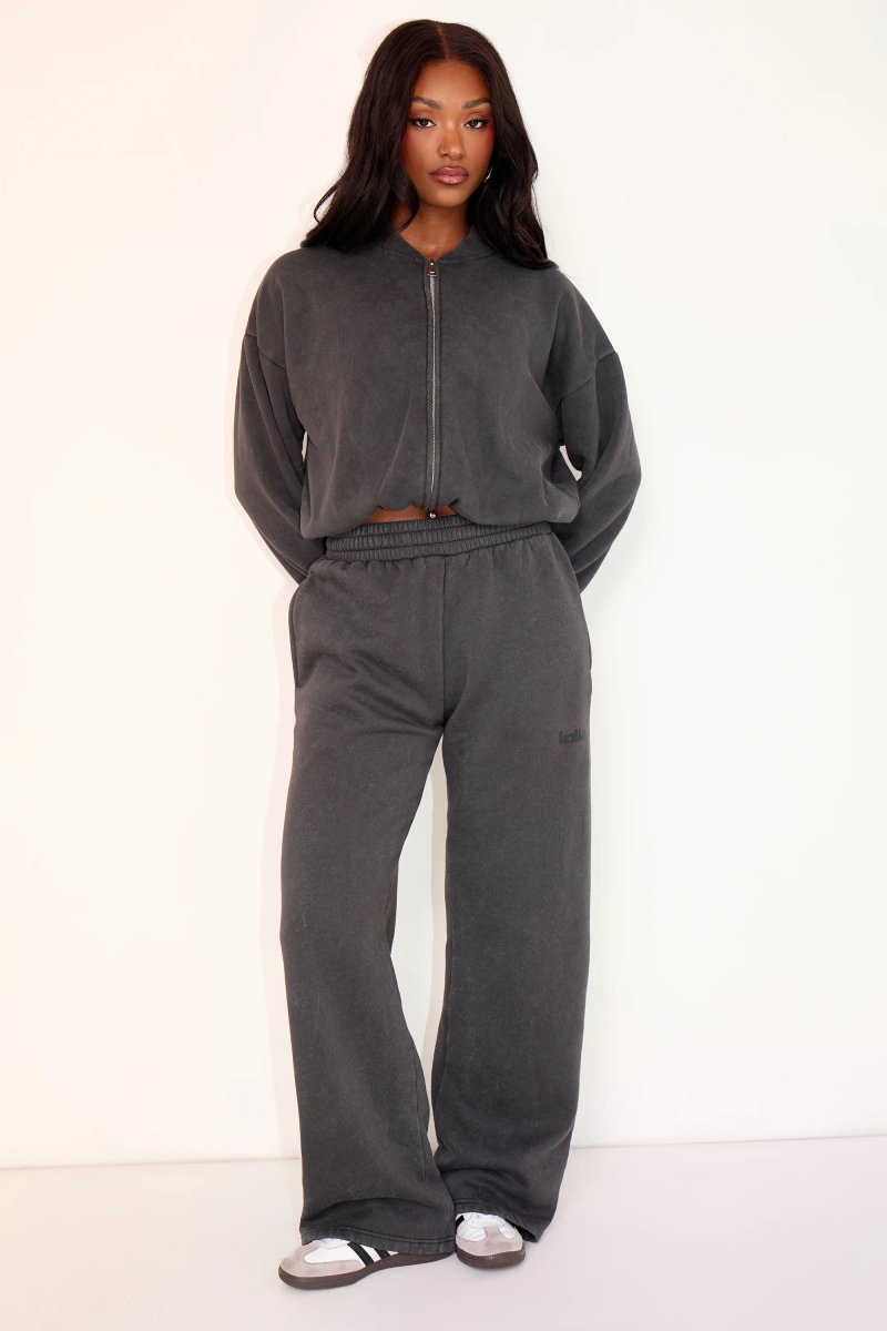 Kaiia Kaiia Zip Through Bomber Style Sweatshirt Washed Black - 3