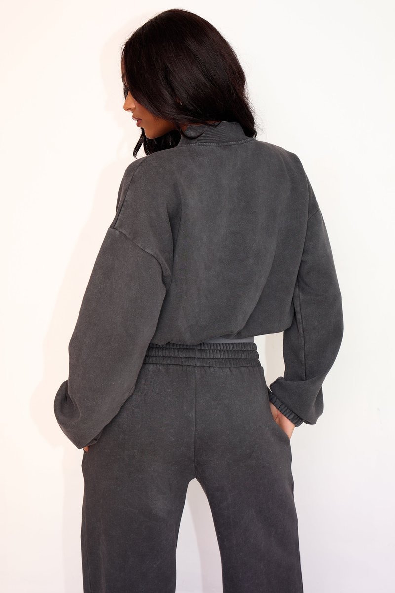 Kaiia Kaiia Zip Through Bomber Style Sweatshirt Washed Black - 4