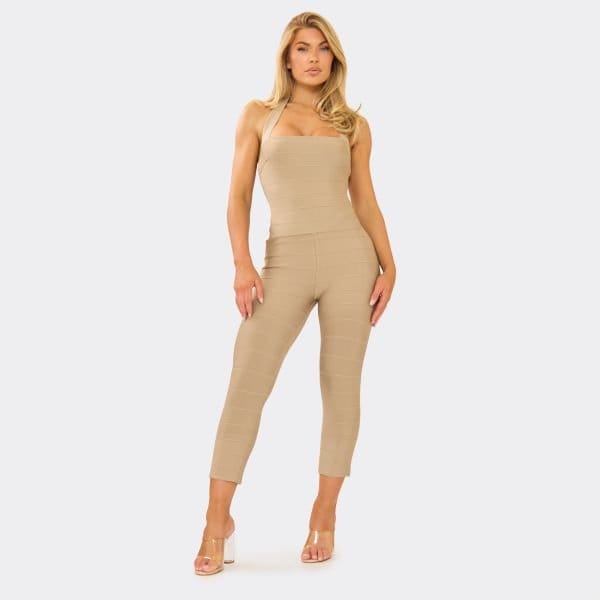 EGO High Waist Capri Leggings In Stone Bandage, Women's Size UK 6 - 1