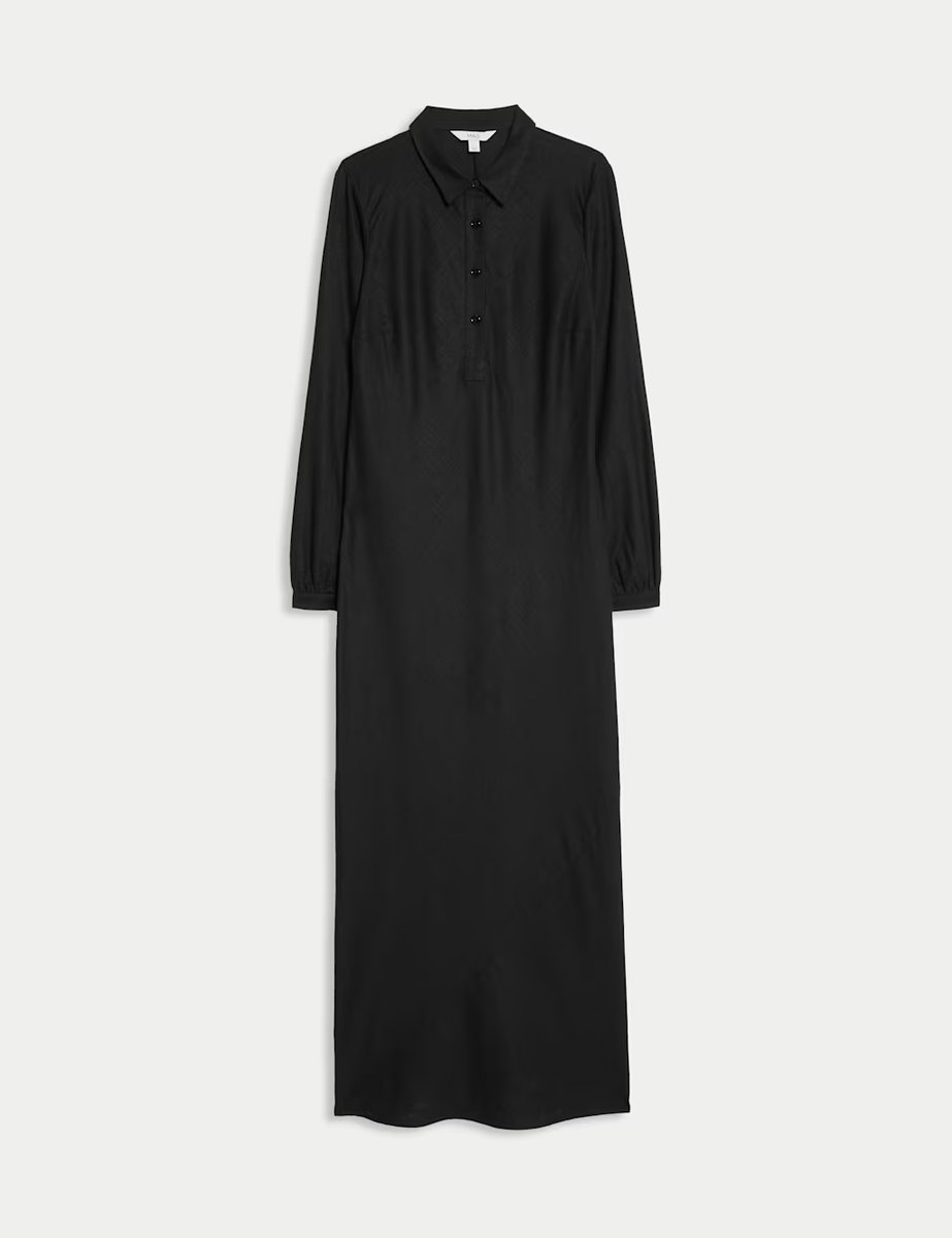 Marks & Spencer M&S Linen Blend Button Through Midi Shirt Dress Black - 2