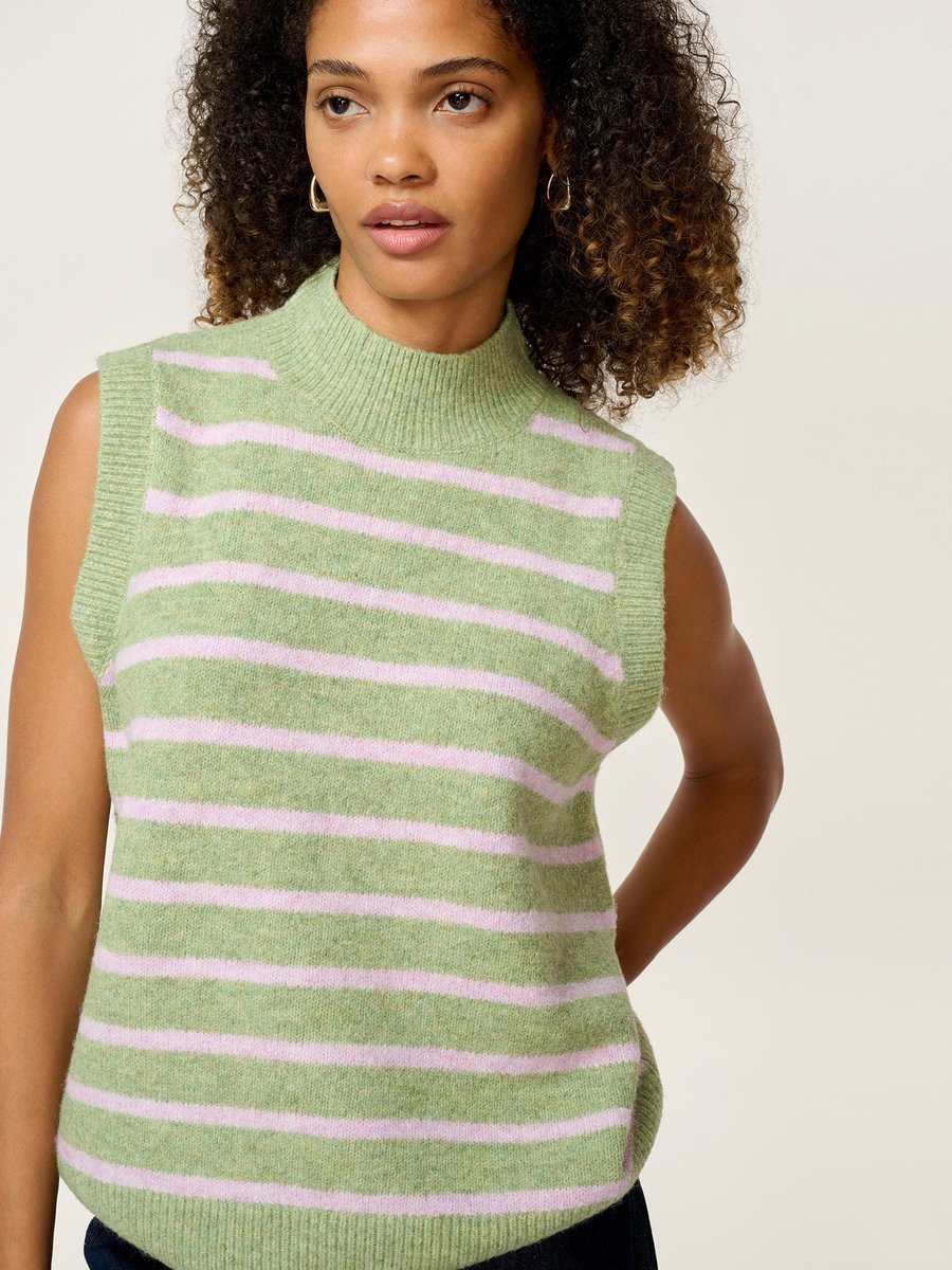 OMNES Pauli Funnel Neck Stripe Vest in Green and Pink - 4