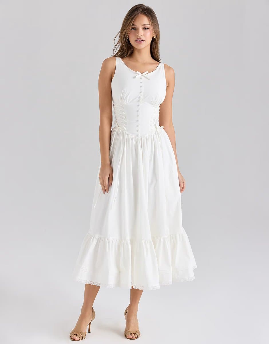 ASOS House of CB Sienna stretch cotton lace up midi dress in white