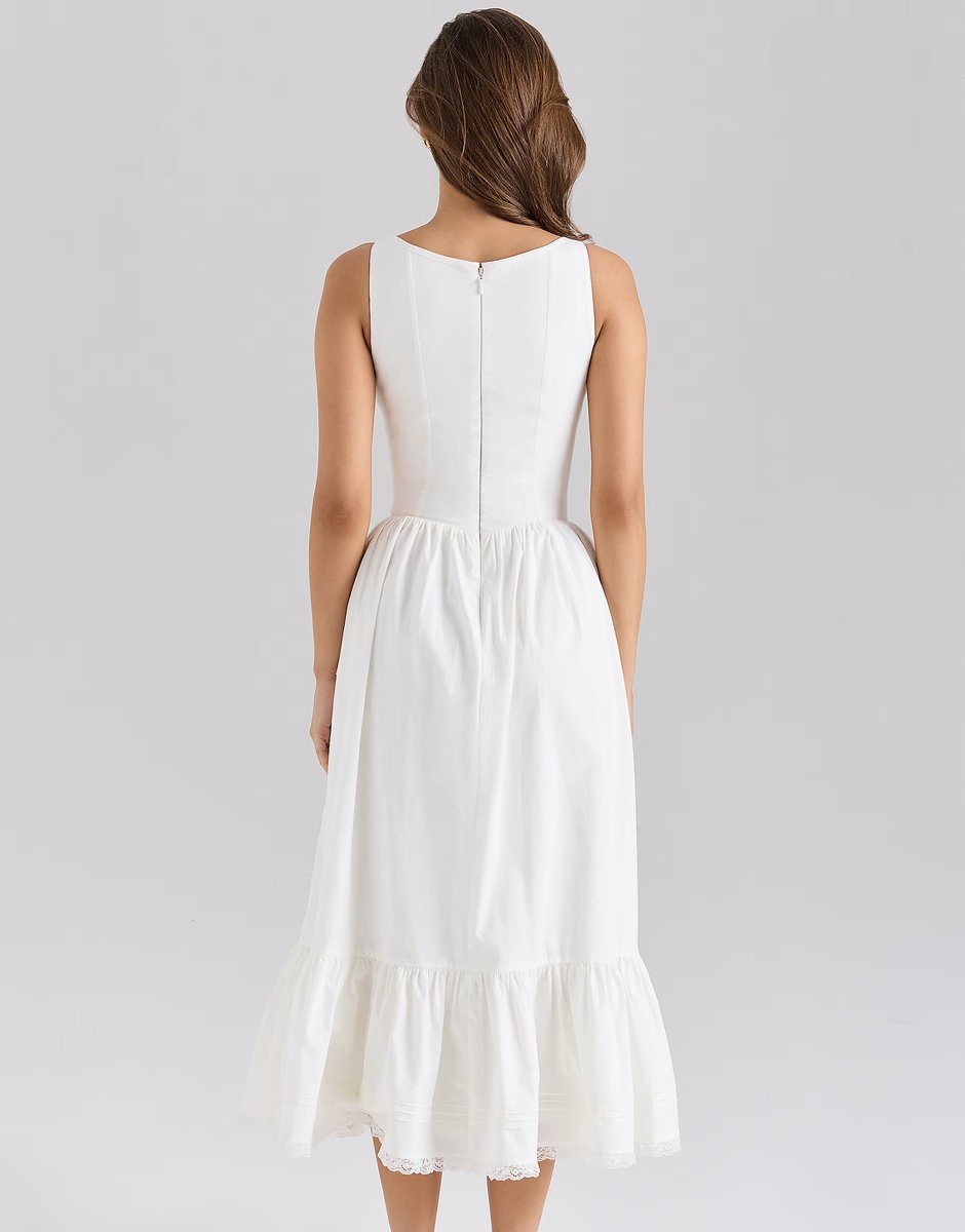 ASOS House of CB Sienna stretch cotton lace up midi dress in white - 4