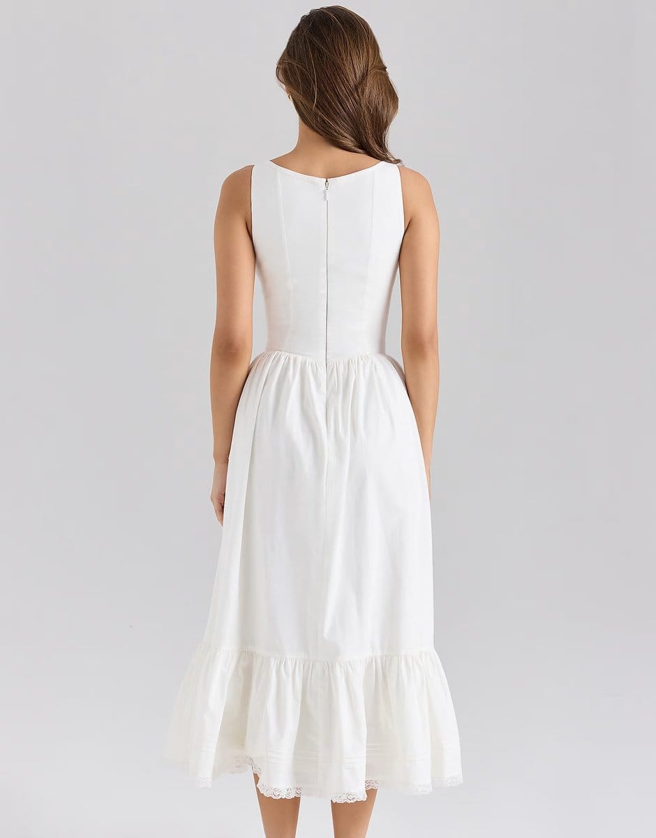 ASOS House of CB Sienna stretch cotton lace up midi dress in white - 4