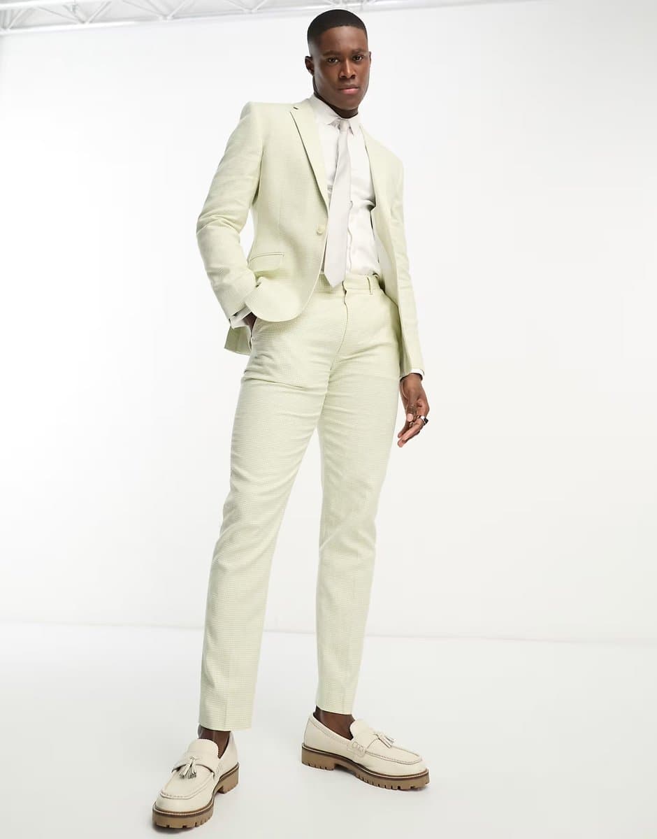 ASOS ASOS DESIGN super skinny suit jacket in linen mix in puppytooth check in green