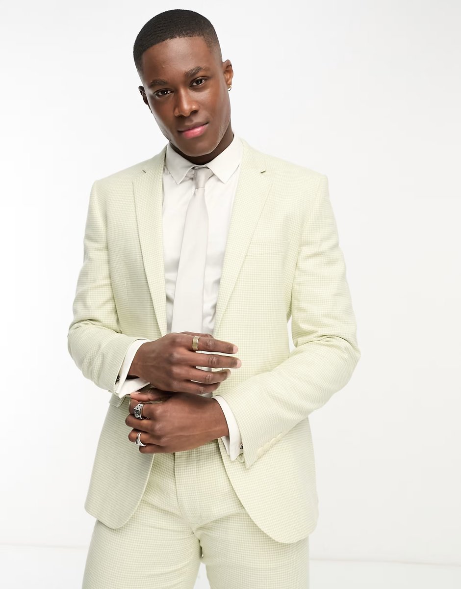 ASOS ASOS DESIGN super skinny suit jacket in linen mix in puppytooth check in green - 3