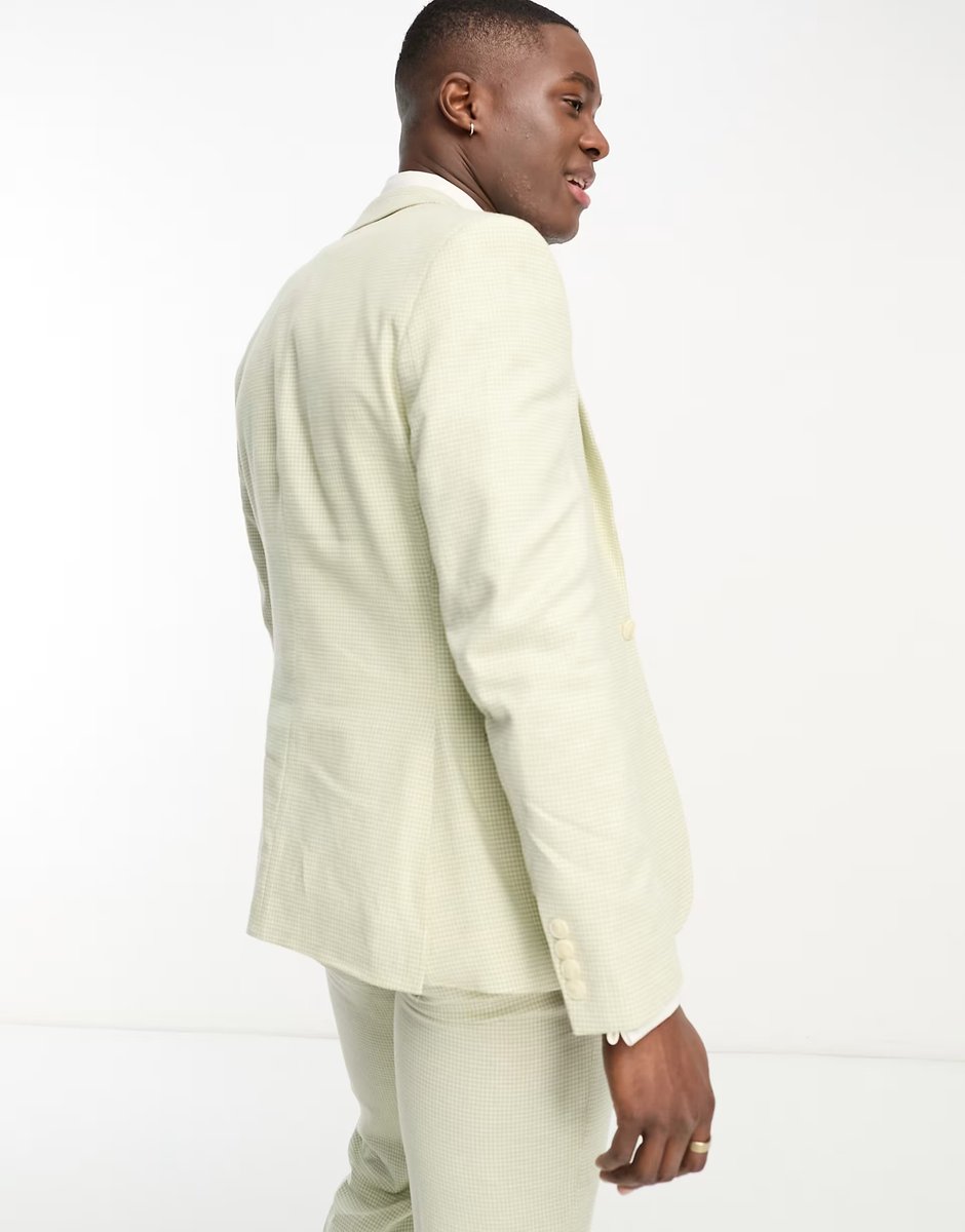 ASOS ASOS DESIGN super skinny suit jacket in linen mix in puppytooth check in green - 4