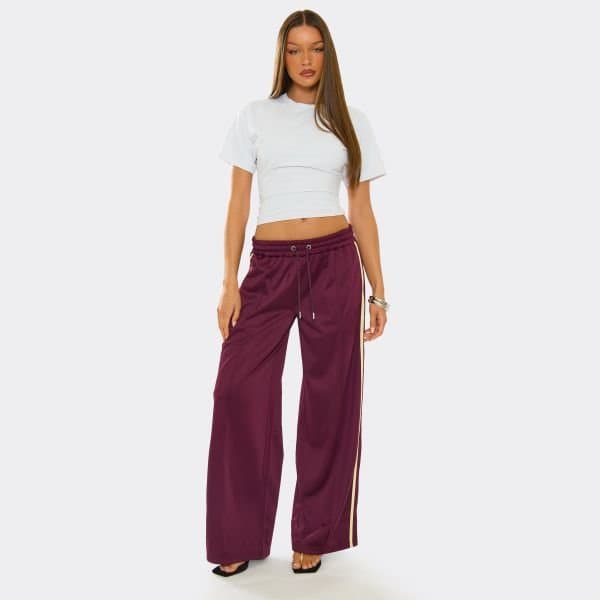EGO Elastic Waist Contrast Side Stripe Detail Joggers In Plum, Women's Size UK 6