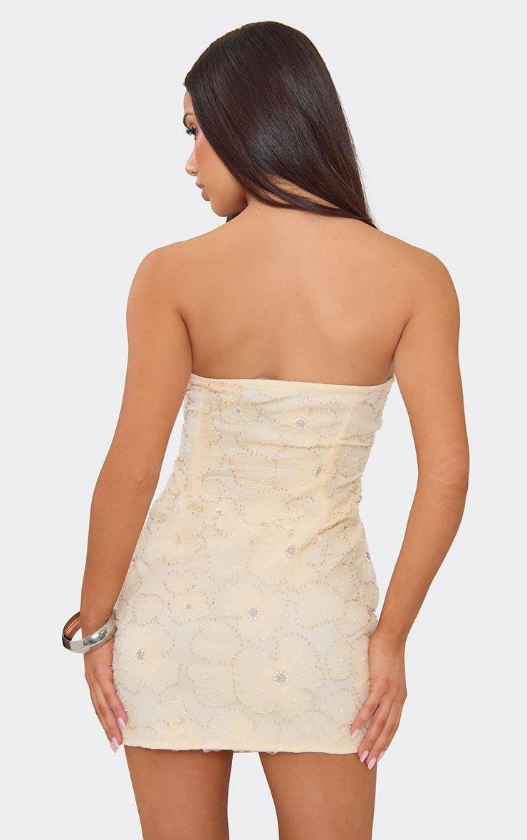 EGO Bandeau Embellished Floral Detail Mini Dress In Yellow, Women's Size UK 6 - 2