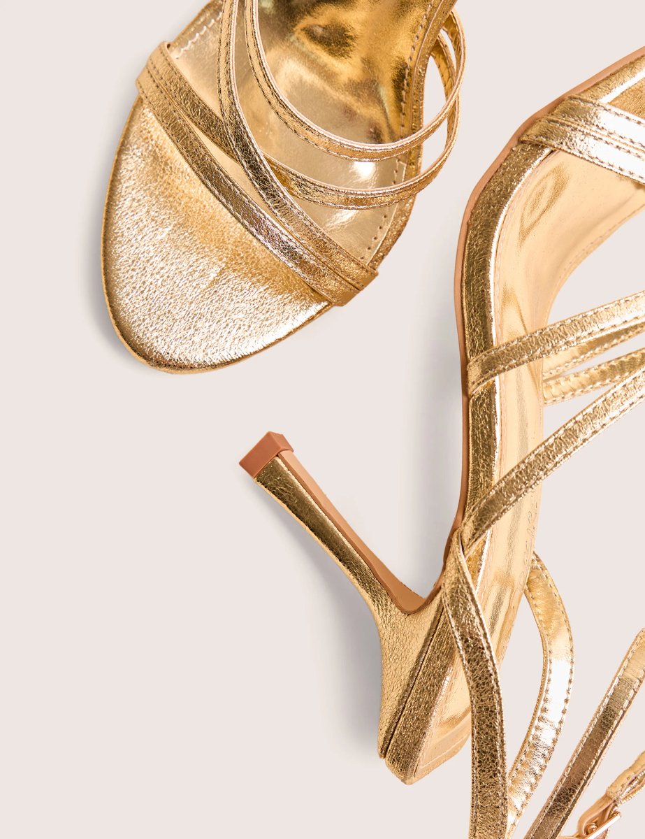Public Desire Free Spirit Gold Strappy Round Toe Mid Heels - 4