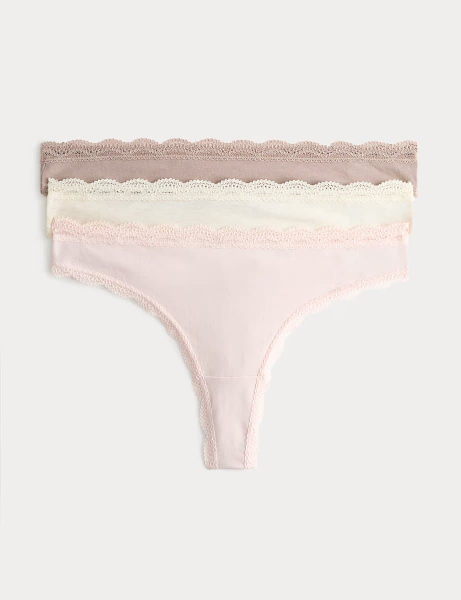Marks & Spencer M&S 3pk Cotton Rich Thongs Oatmeal Mix