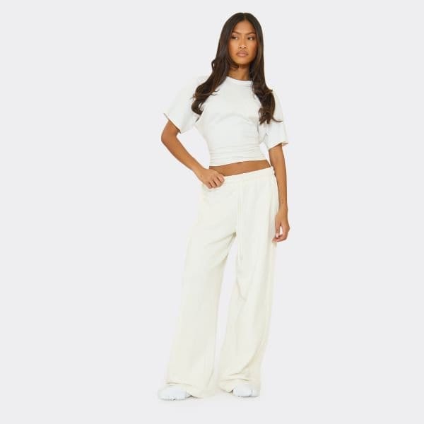 EGO SIDE SEAM STITCH DETAIL WIDE LEG JOGGERS IN CREAM, Women's Size UK 6 - 1