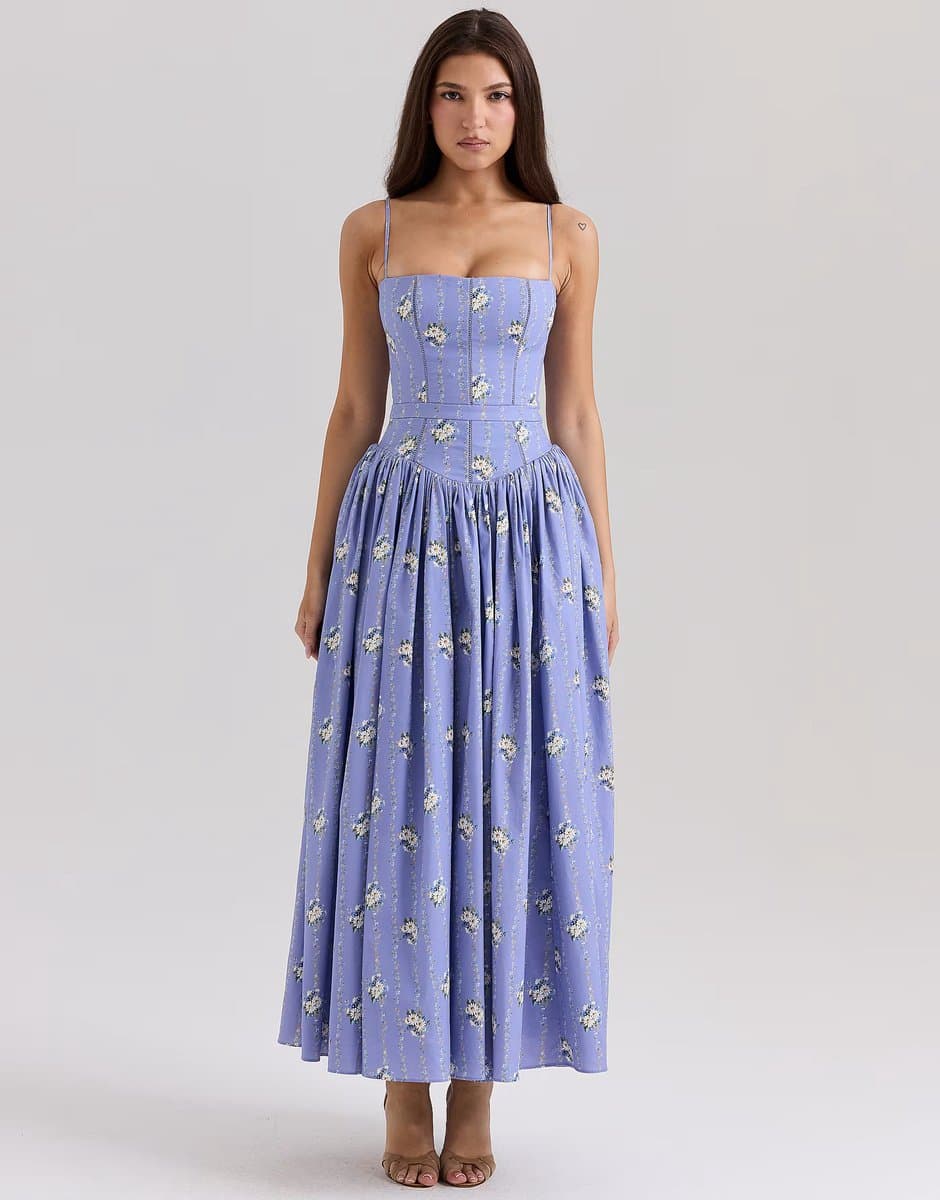 ASOS House of CB Ysabella stretch cotton midi sundress in blue daisy print