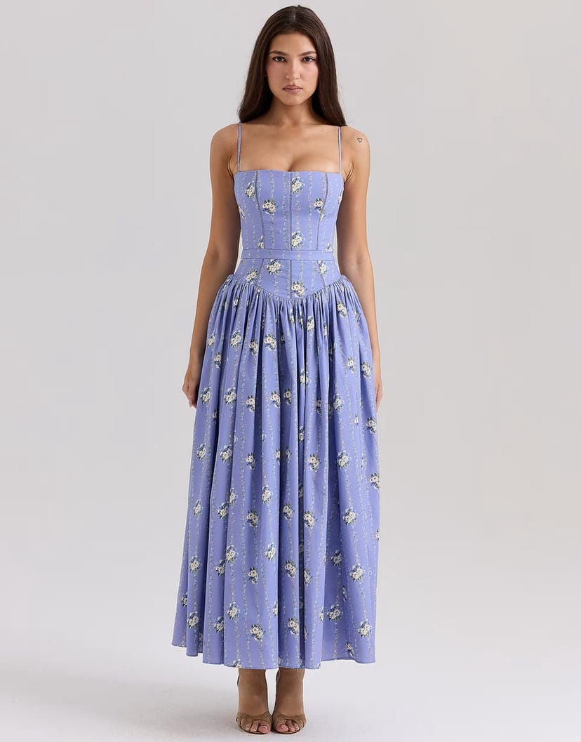 ASOS House of CB Ysabella stretch cotton midi sundress in blue daisy print - 1
