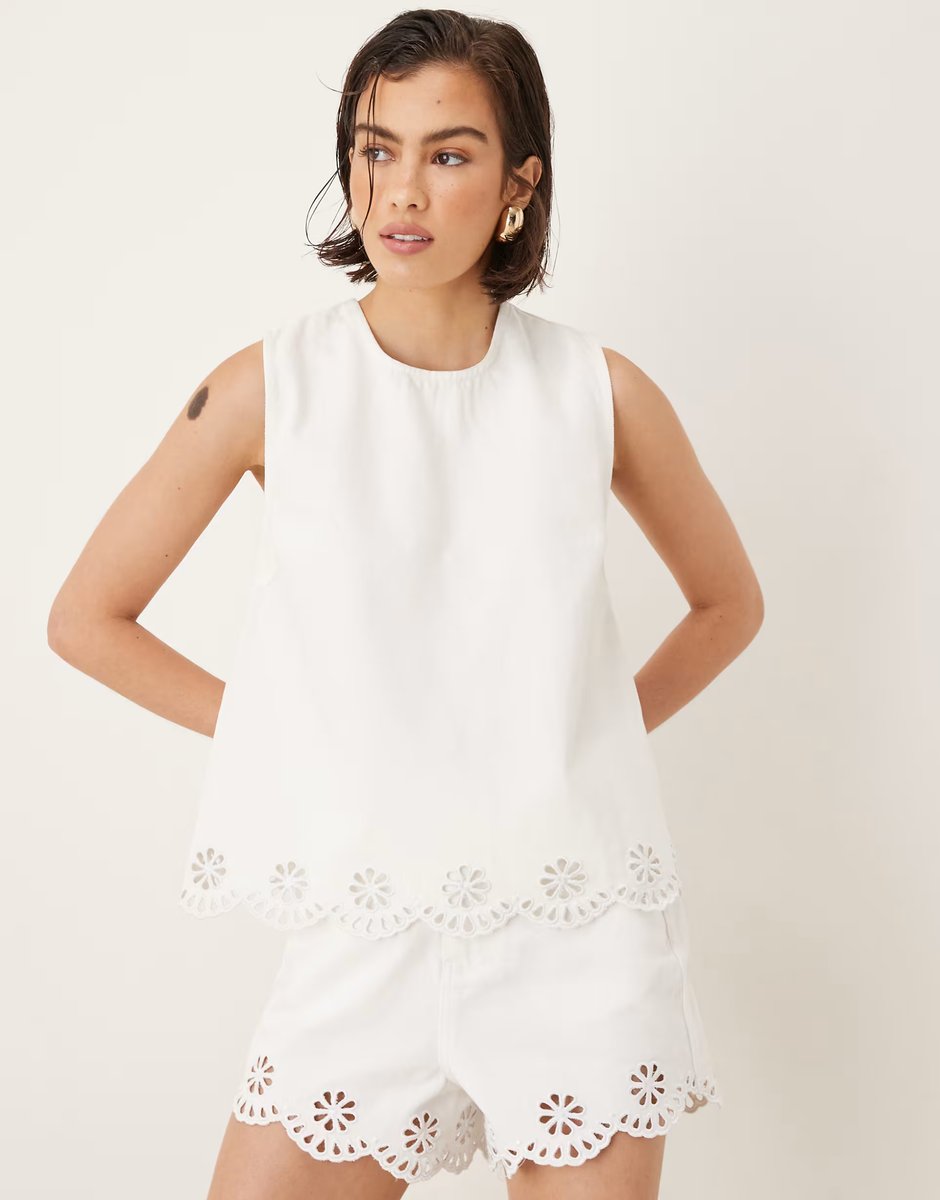 ASOS Nobody's Child Sweetpea swing top co-ord in white denim - 1