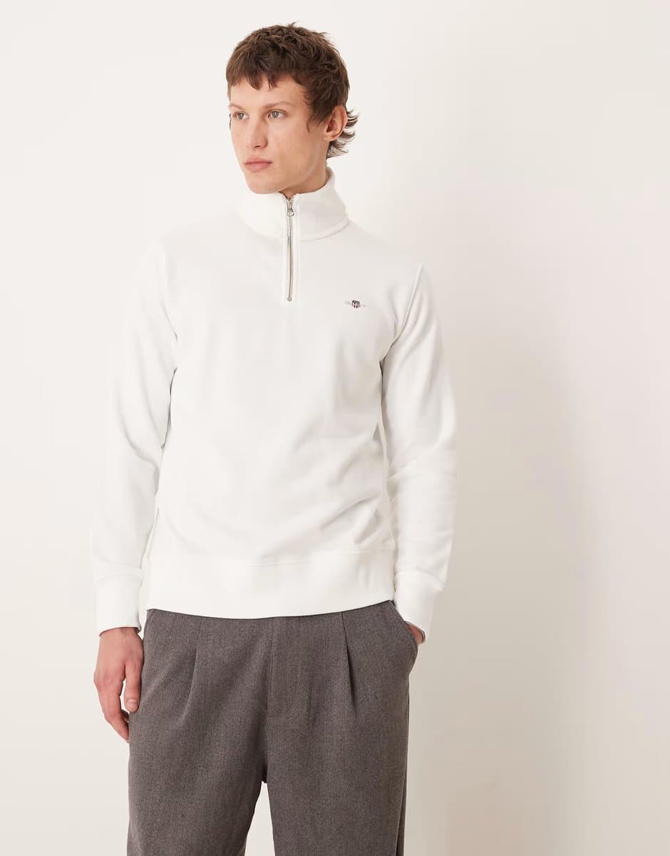 ASOS Gant 3/4 zip up sweat in white
