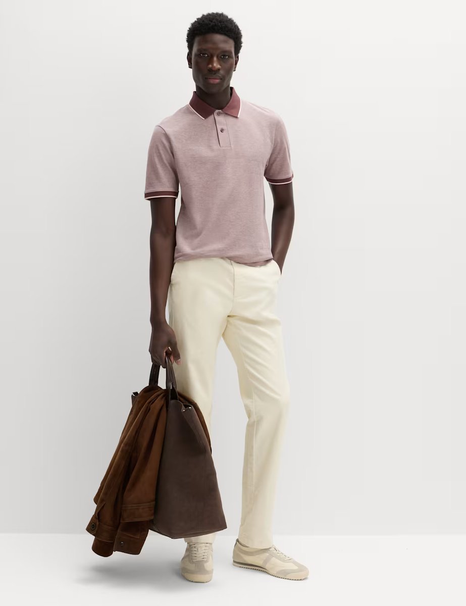 Marks & Spencer M&S Ultimate Tipped Pique Polo Shirt Chocolate Mix - 3