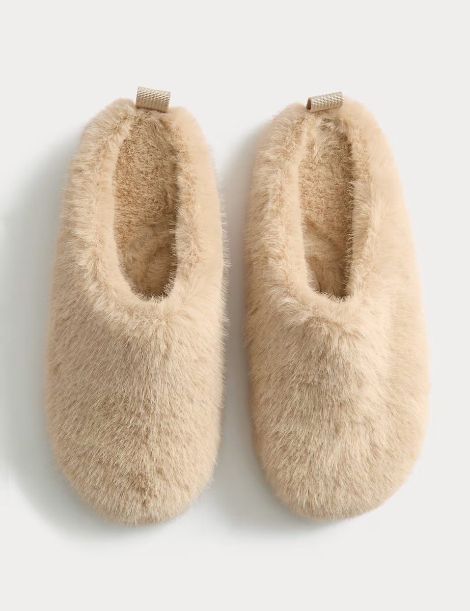 Marks & Spencer M&S Faux Fur Back Tab Mule Slippers Mink - 2