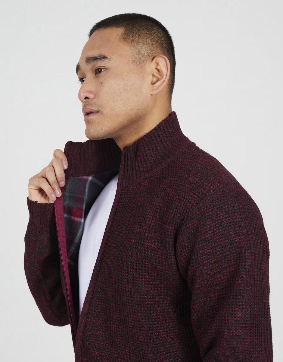 ASOS Brave Soul Funnel neck jumper with fleece lining in burgundy - 2