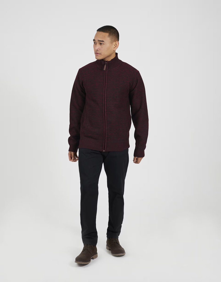 ASOS Brave Soul Funnel neck jumper with fleece lining in burgundy - 3