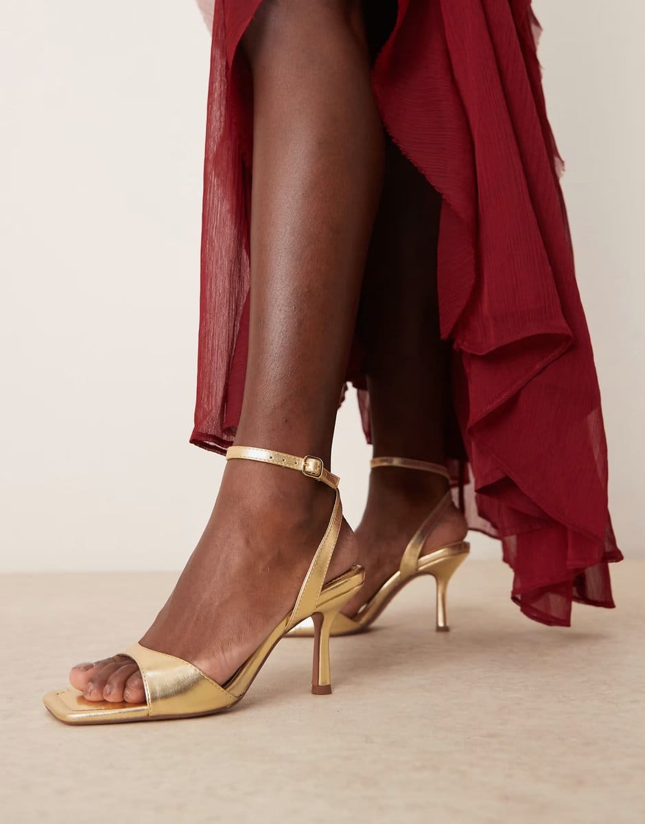 ASOS ASOS DESIGN Hollow barely there heeled sandals in gold - 1