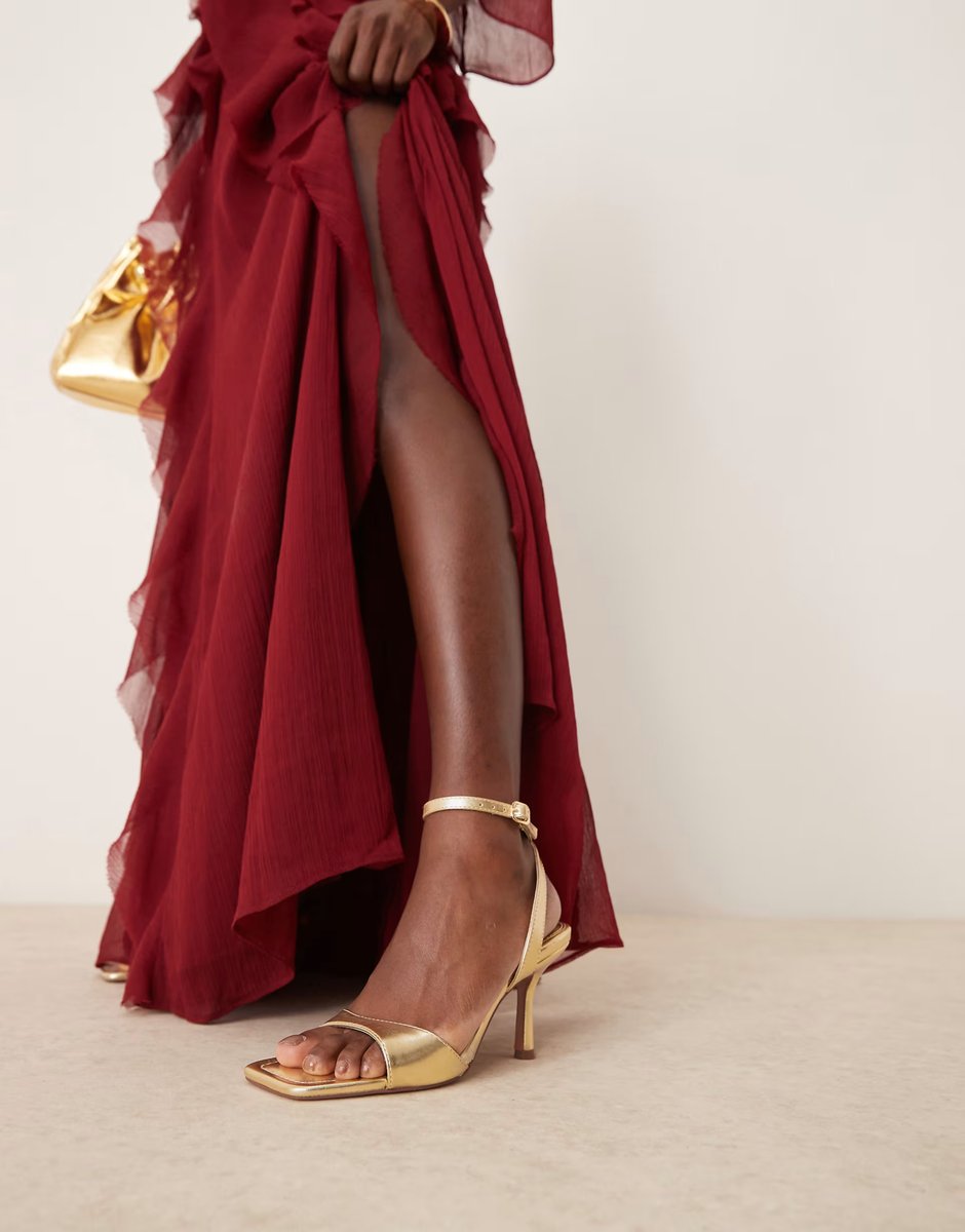 ASOS ASOS DESIGN Hollow barely there heeled sandals in gold - 2