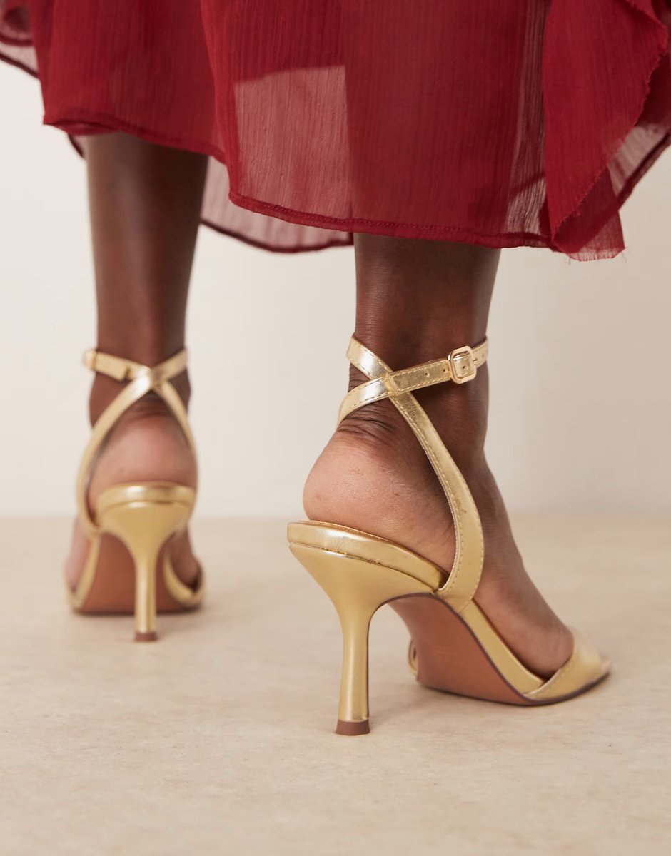 ASOS ASOS DESIGN Hollow barely there heeled sandals in gold - 4