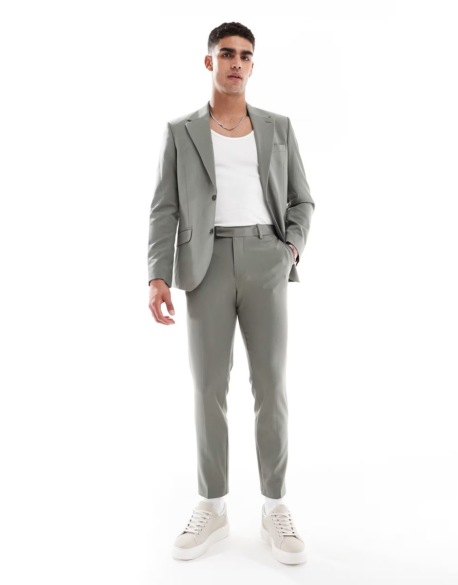 ASOS ASOS DESIGN four way stretch skinny suit jacket in sage green - 2