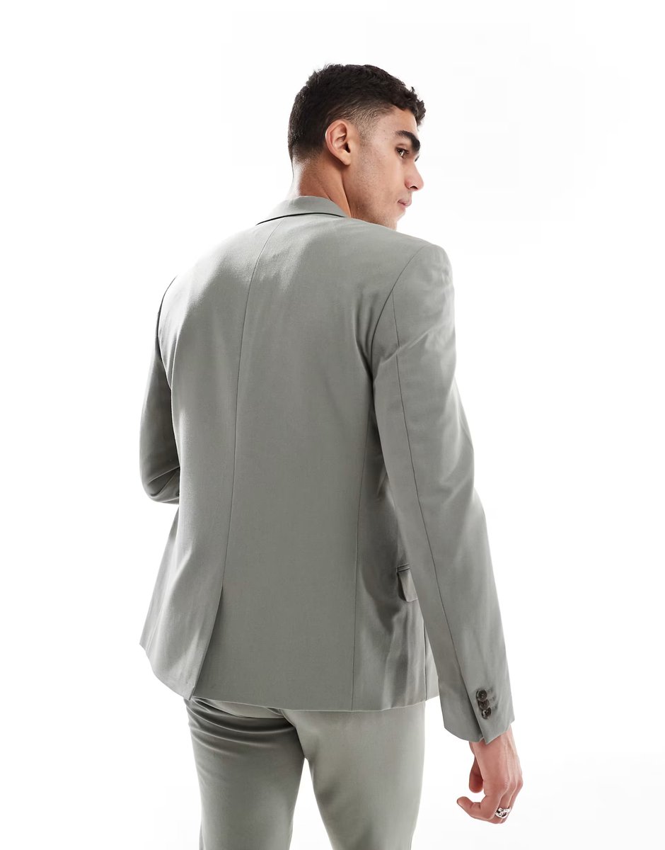 ASOS ASOS DESIGN four way stretch skinny suit jacket in sage green - 3
