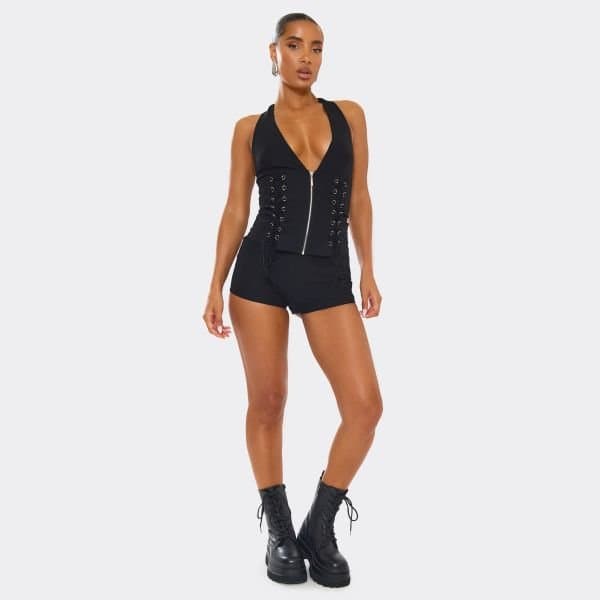 EGO Low Rise Fitted Hot Pants In Black, Women's Size UK 6