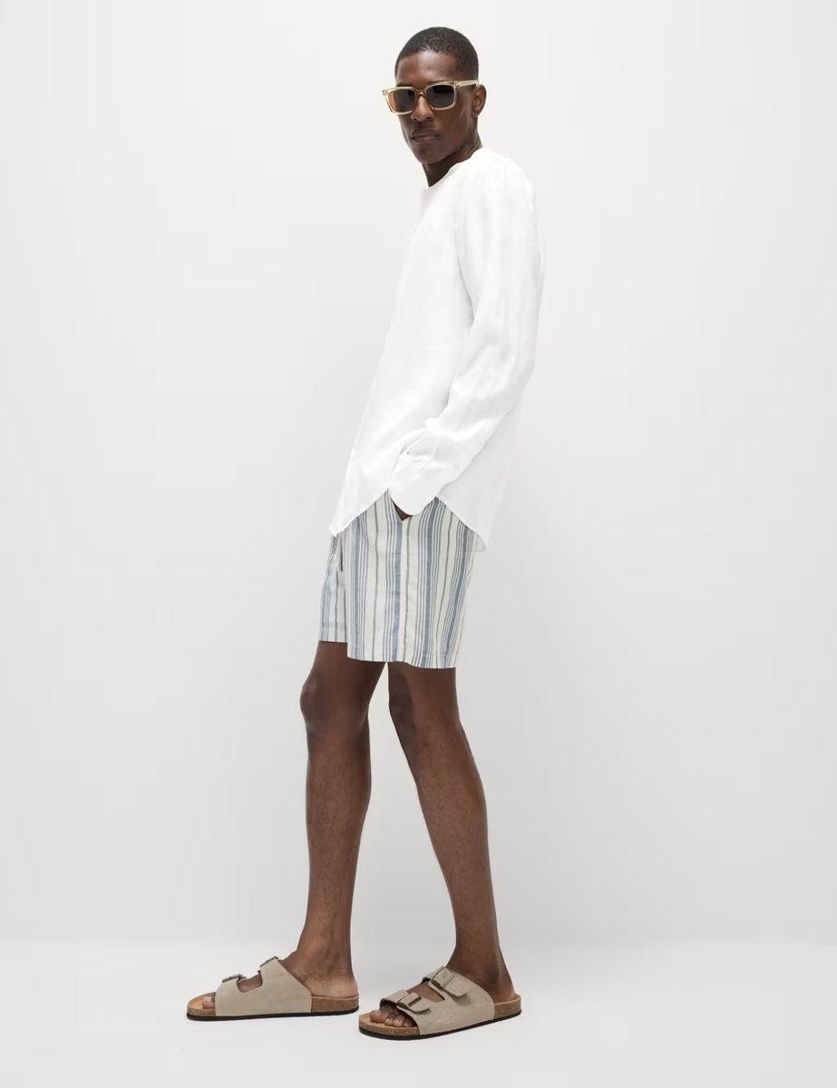 Marks & Spencer M&S Pure Linen Grandad Collar Shirt White - 2