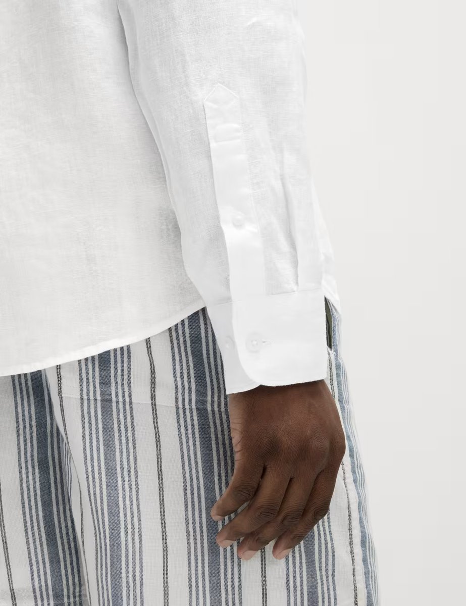 Marks & Spencer M&S Pure Linen Grandad Collar Shirt White - 3