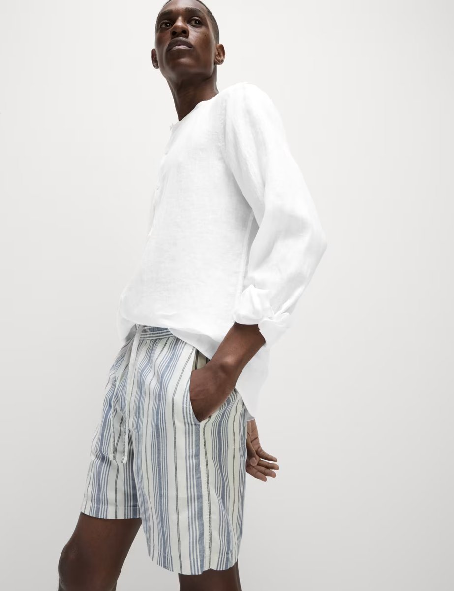 Marks & Spencer M&S Pure Linen Grandad Collar Shirt White - 4