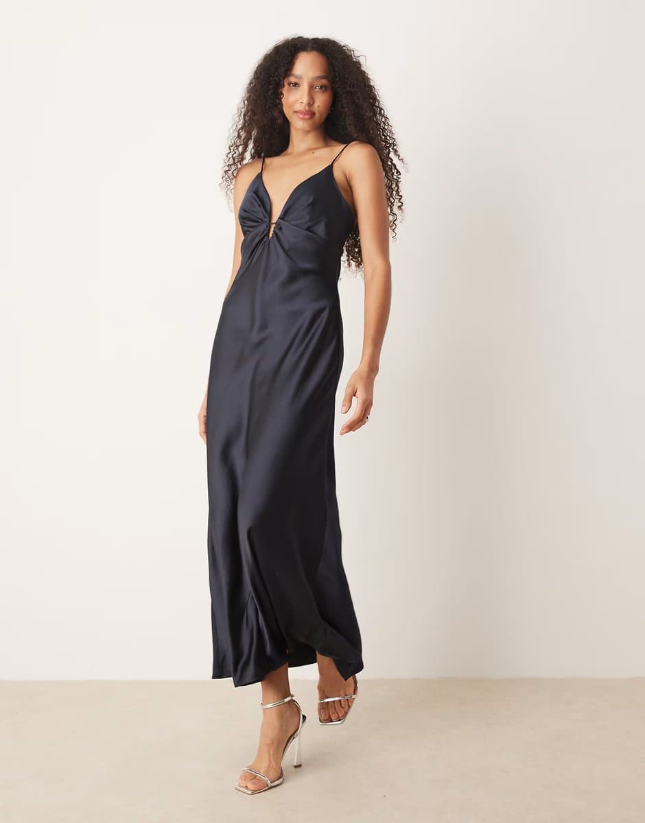 ASOS Mango satin slip dress in navy