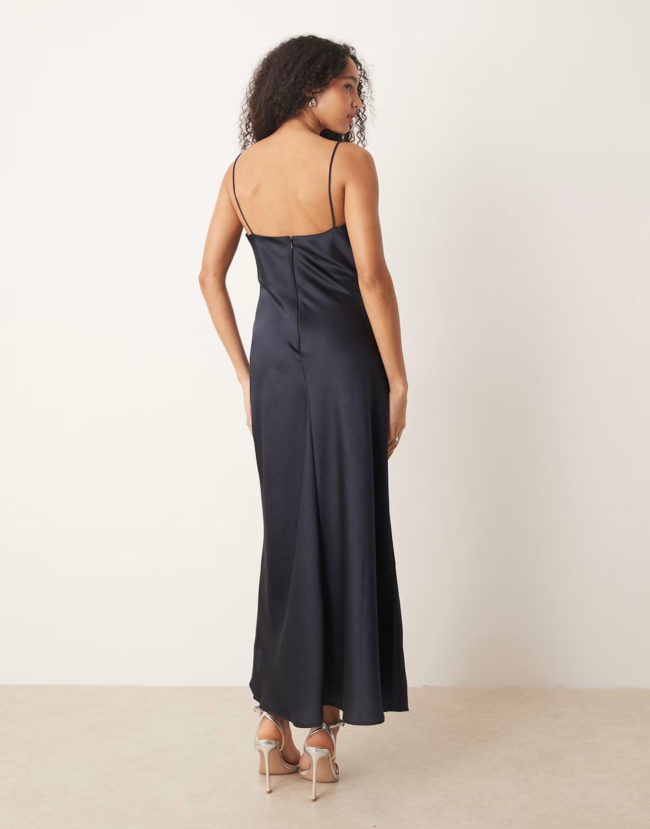 ASOS Mango satin slip dress in navy - 3