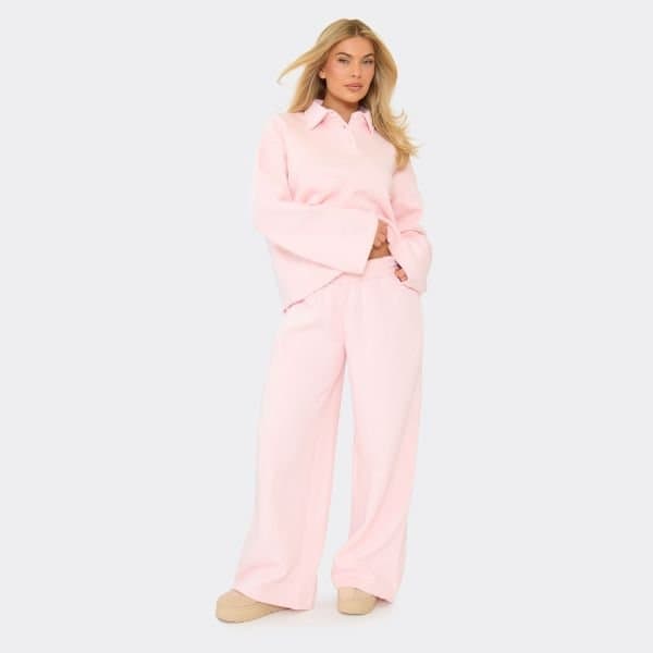 EGO Drawstring Waist Wide Leg Joggers In Baby Pink, Women's Size UK 10