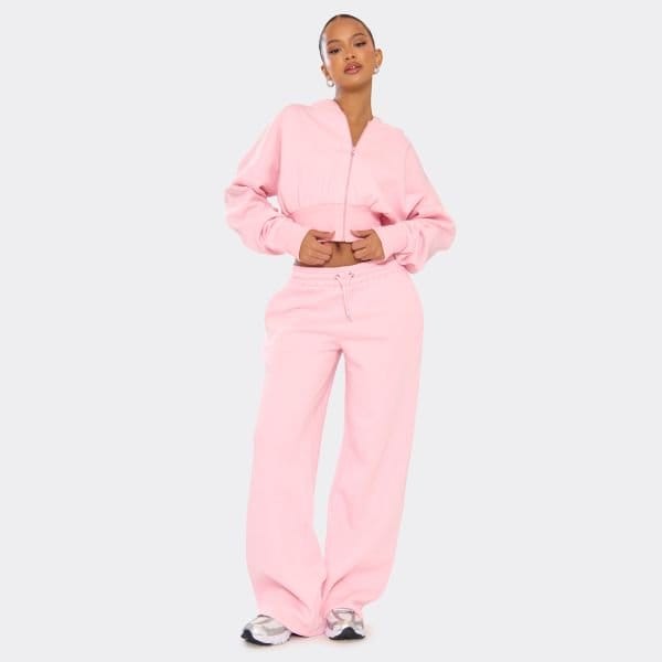EGO Drawstring Waist Detail Wide Leg Joggers In Baby Pink, Women's Size UK 6 - 1