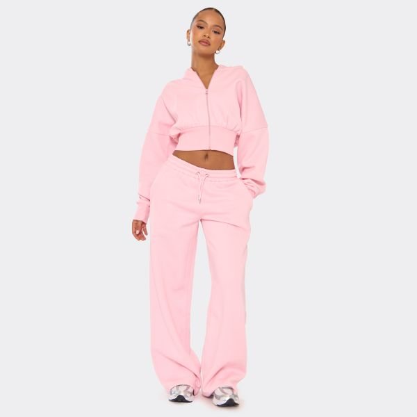 EGO Drawstring Waist Detail Wide Leg Joggers In Baby Pink, Women's Size UK 6 - 2